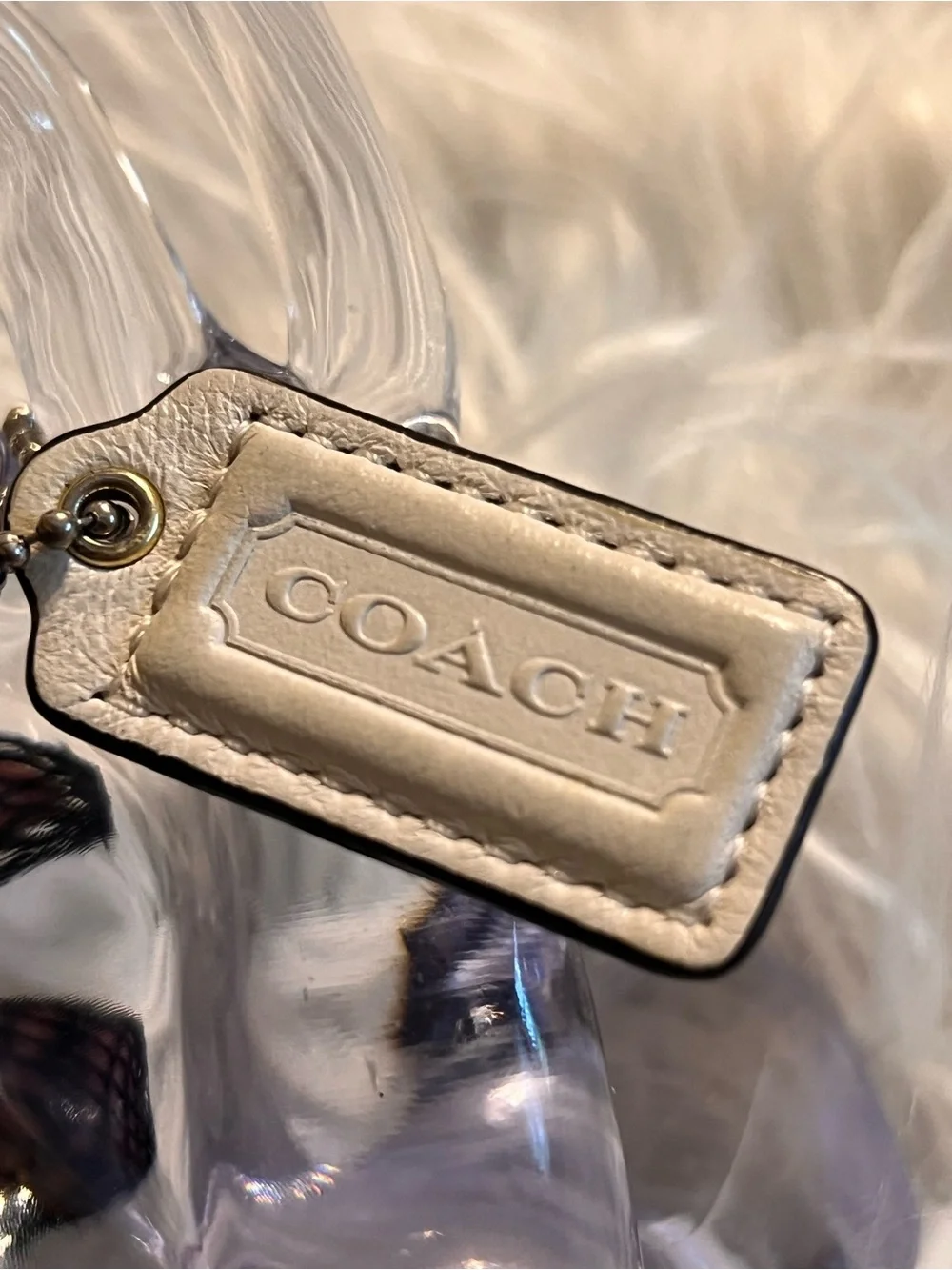 Coach Cream Leather Logo Tag Keychain